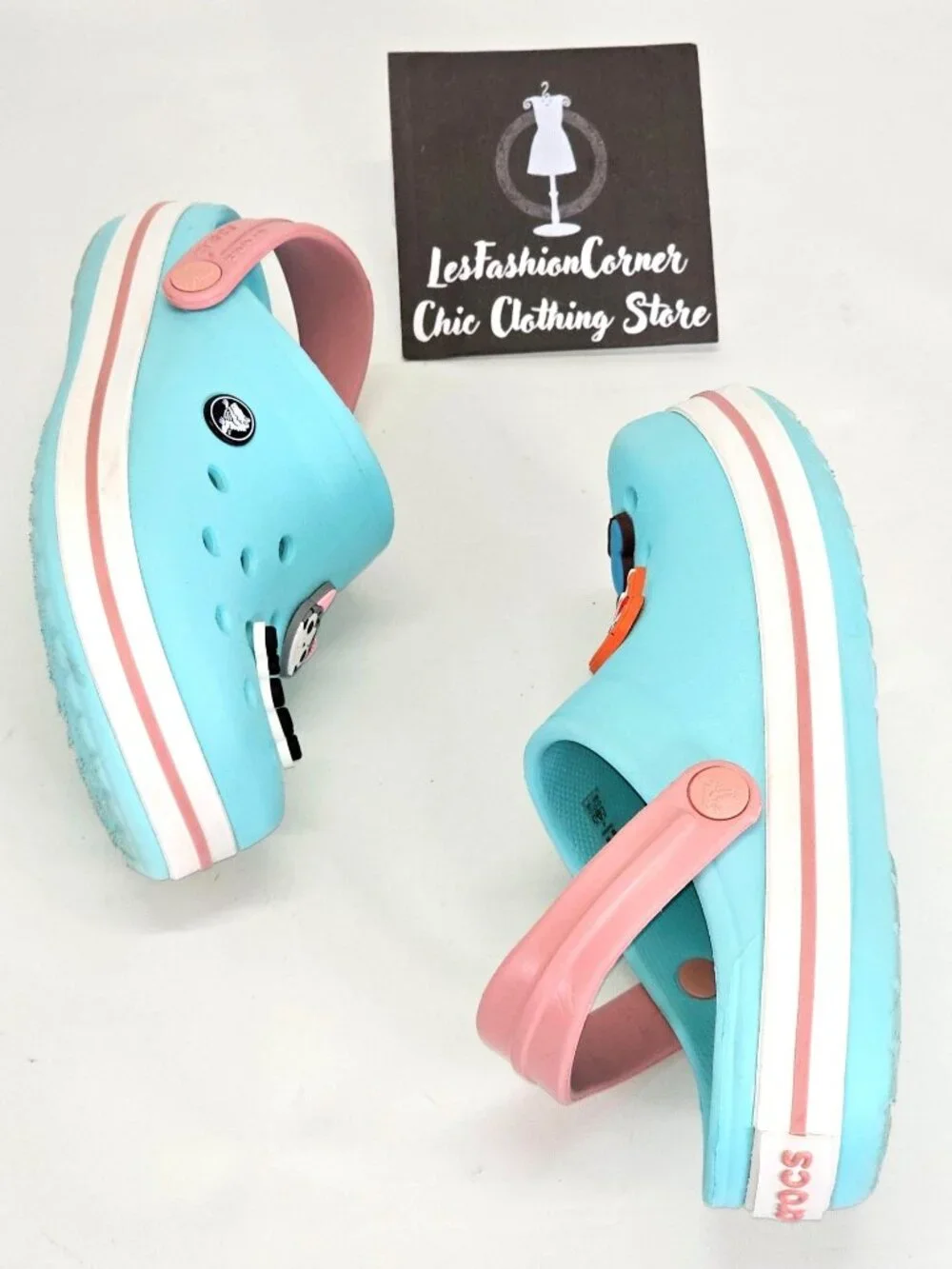 Crocs Junior Ice Blue/Pink Rubber Jibbitz Crocband Clog Size 2 1993